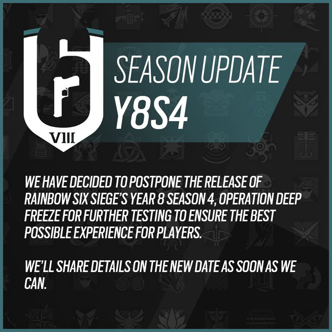 Задержка для Rainbow Six Siege Year 8 Season 4: Operation Deep Freeze