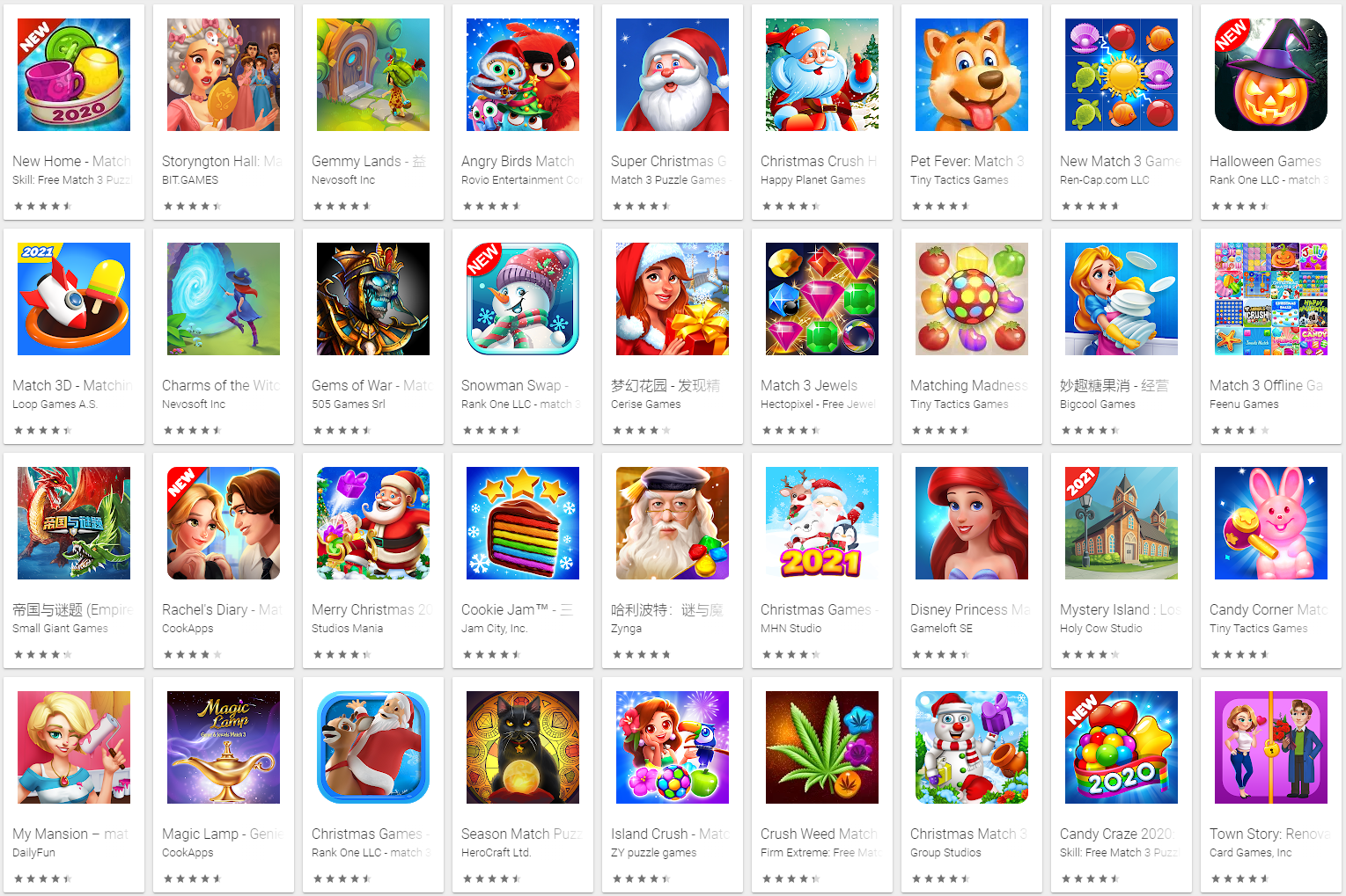 app icons of match 3 games