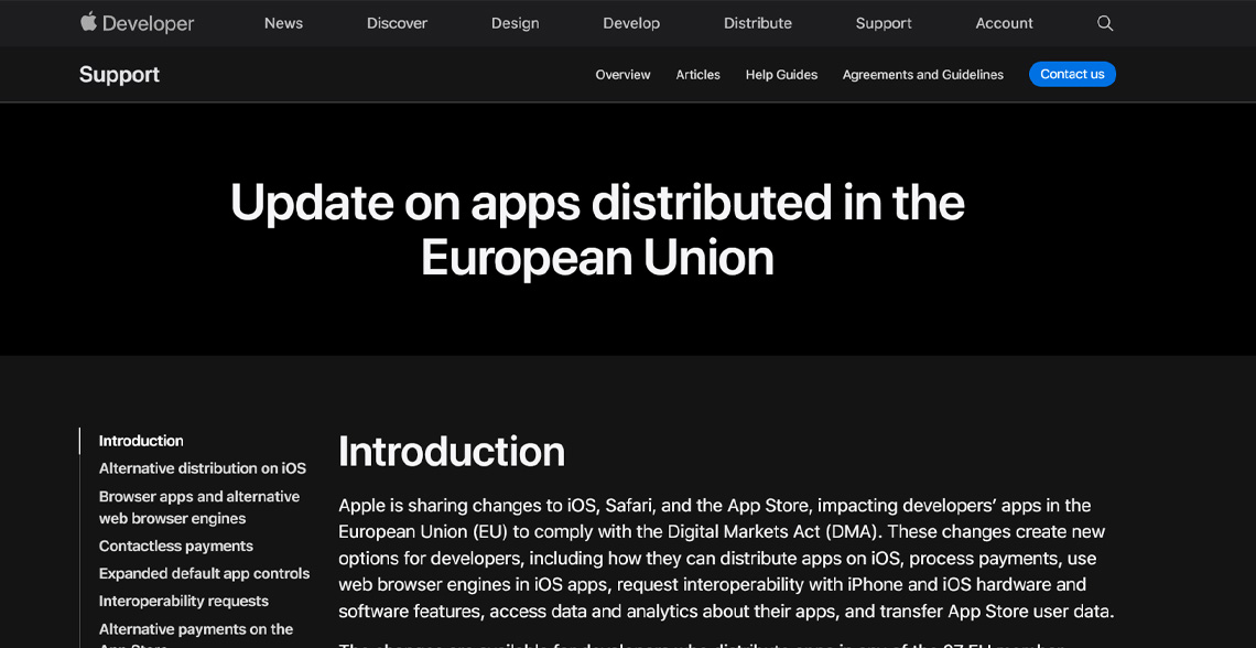 Update on apps distributed in the European Union