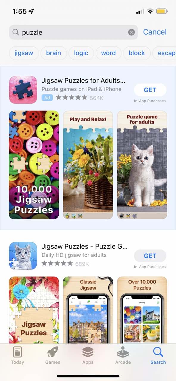 Mobile app store search result