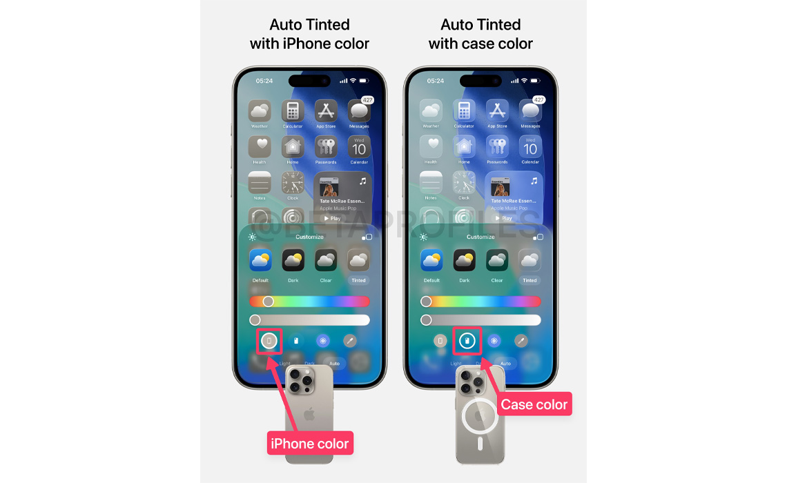iOS 26 RC: 앱 아이콘 자동 색조 조정