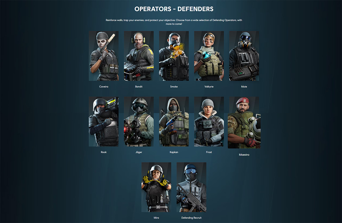 12 доступных защитников в Rainbow Six Mobile