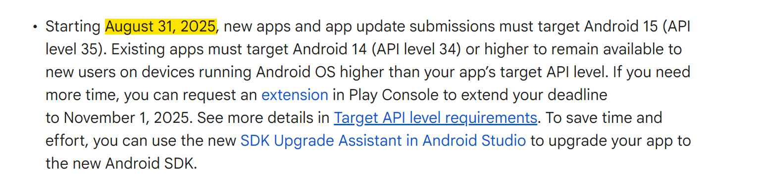 Политика Google Play: Обязательный целевой уровень API