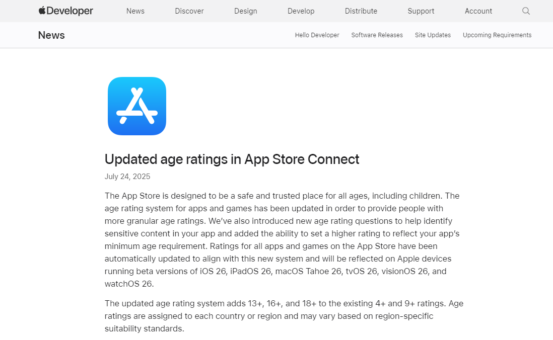 Apple App Store Age Ratings Updates