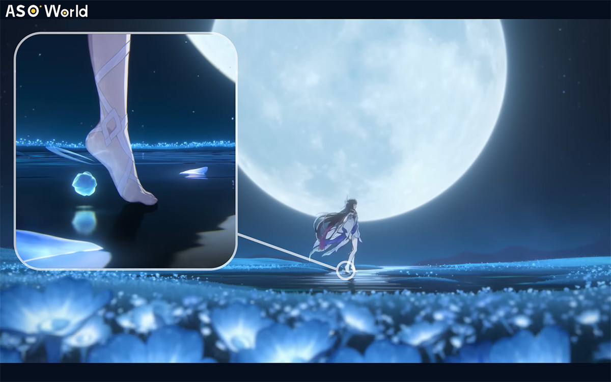 Columbina steps on water under the moonlight