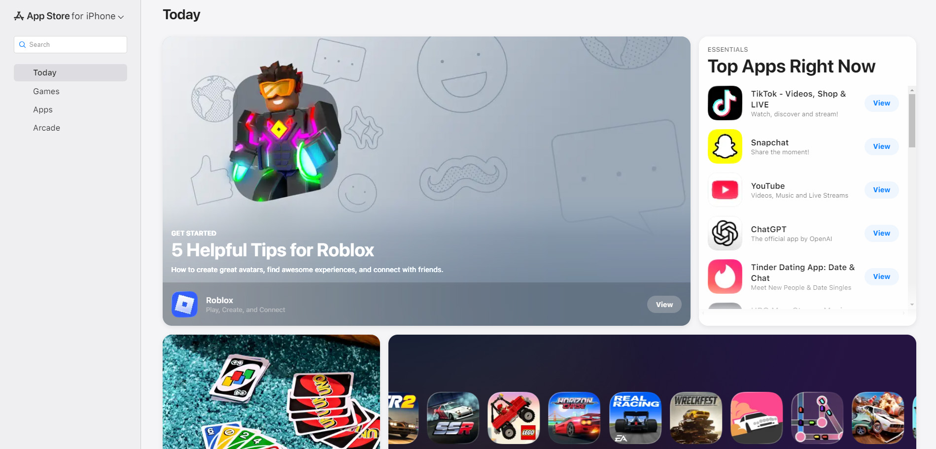 ウェブApp StoreのTodayタブページ