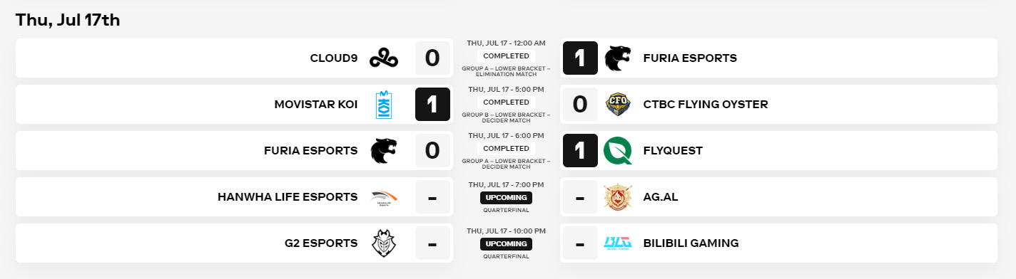 EWC 25 리그 오브 레전드 7월 17일 일정