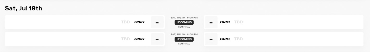 EWC 25 리그 오브 레전드 7월 19일 일정