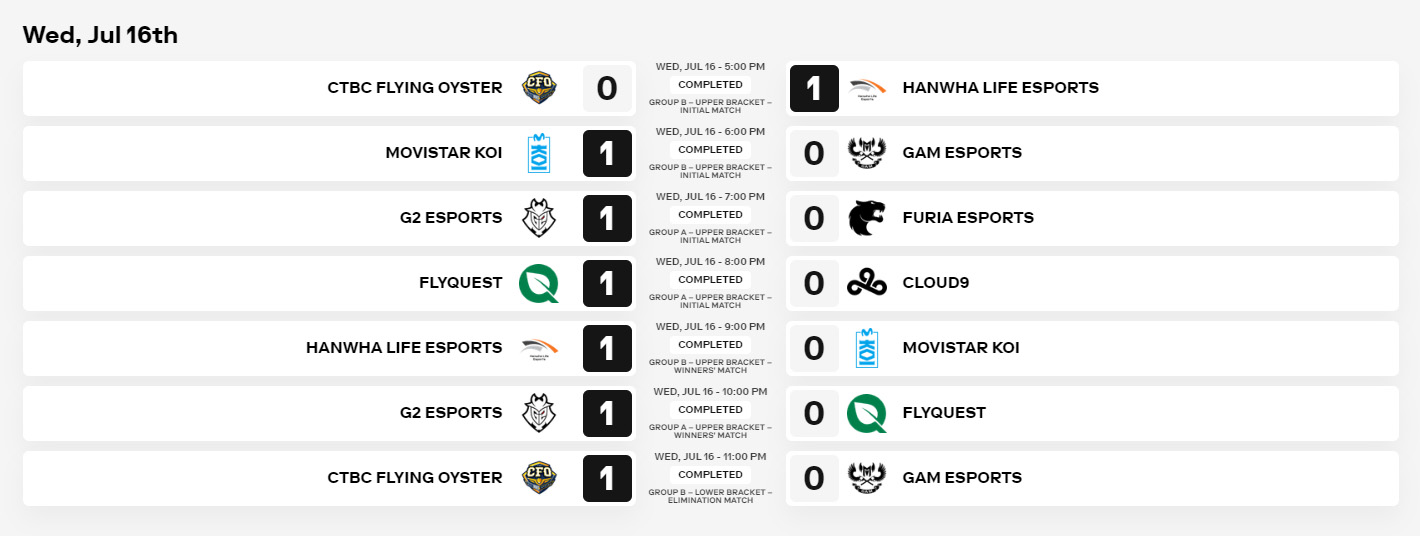 EWC 25 리그 오브 레전드 7월 16일 일정