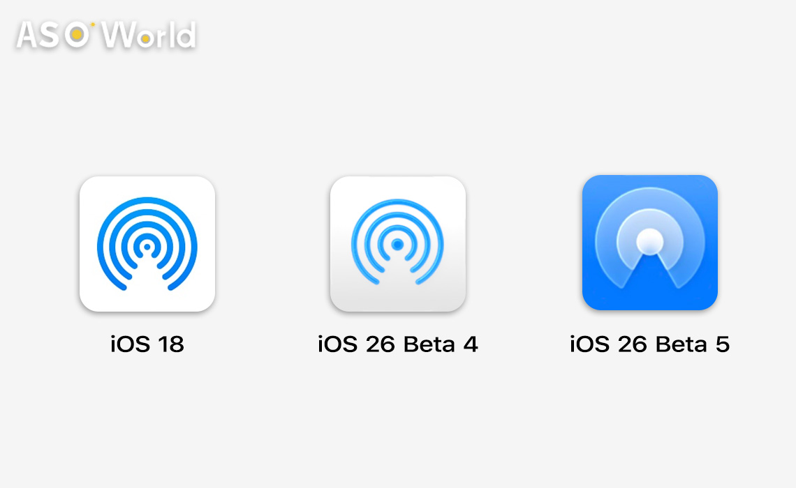 AirDropアイコン - iOS 18 vs iOS 26 Beta 4 vs iOS 26 Beta 5