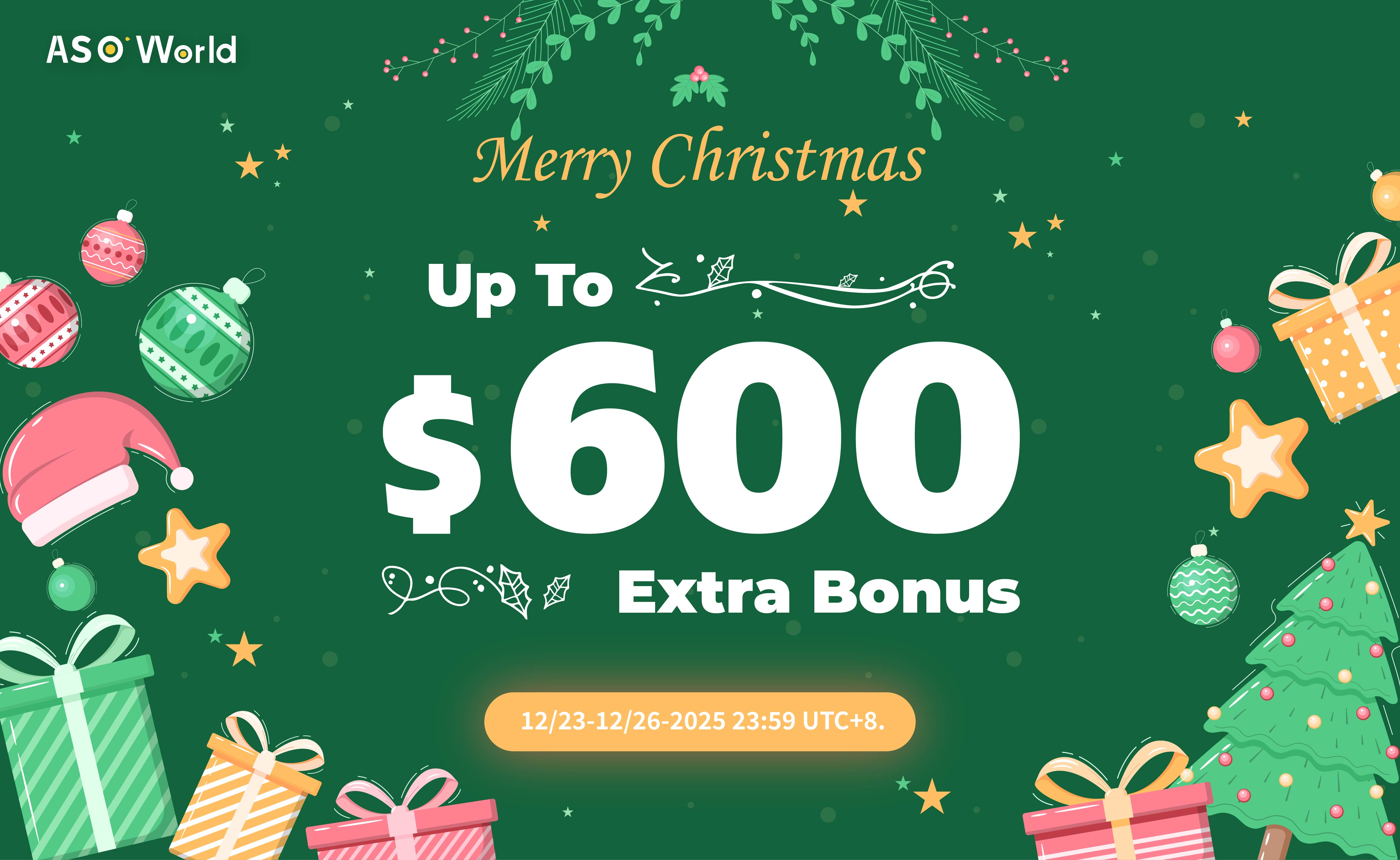 ASO World 크리스마스 세일 2025: 최대 $600 추가 보너스!