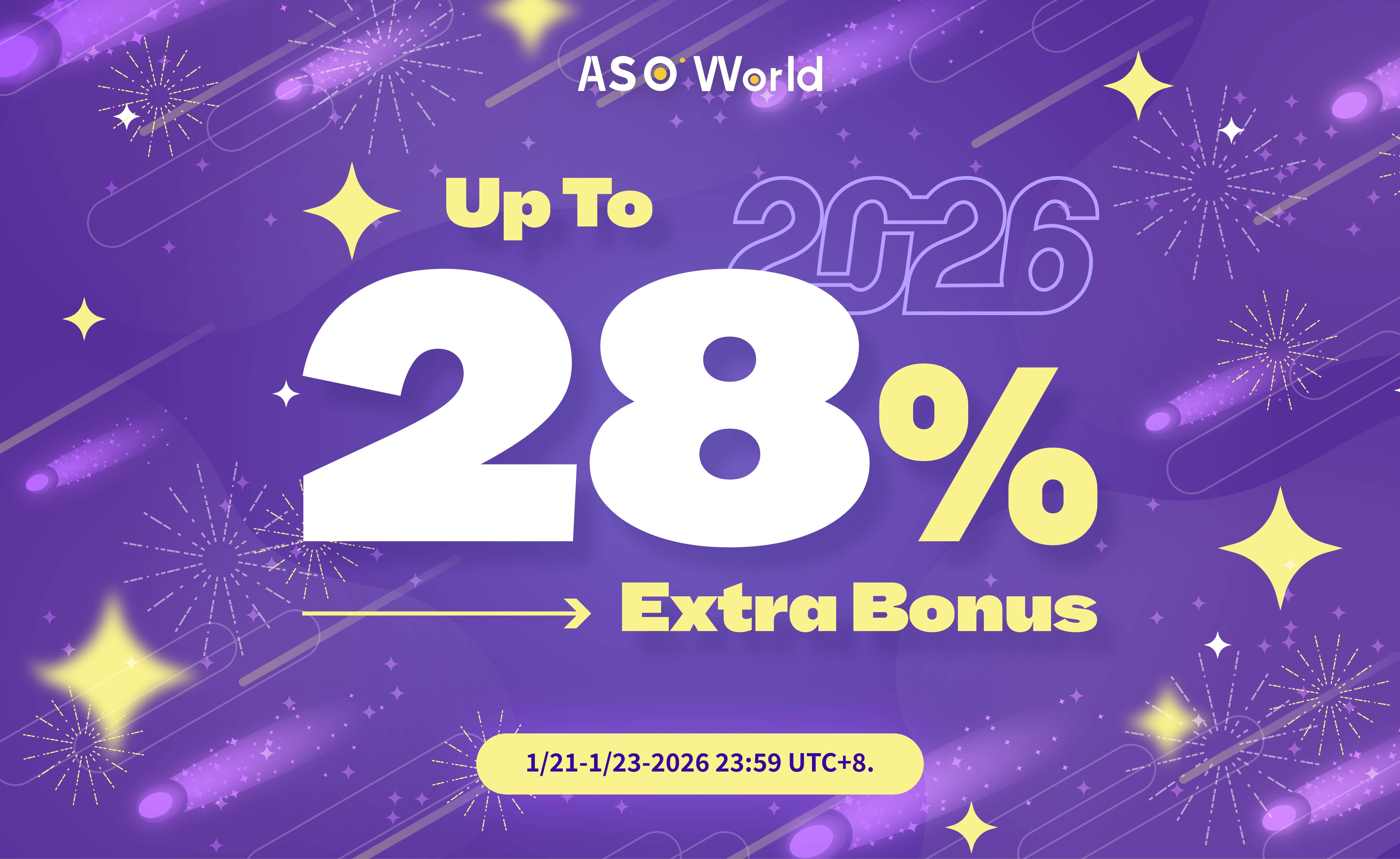 ASO 월드 2026년 1월 이벤트: 최대 28% 추가 보너스!