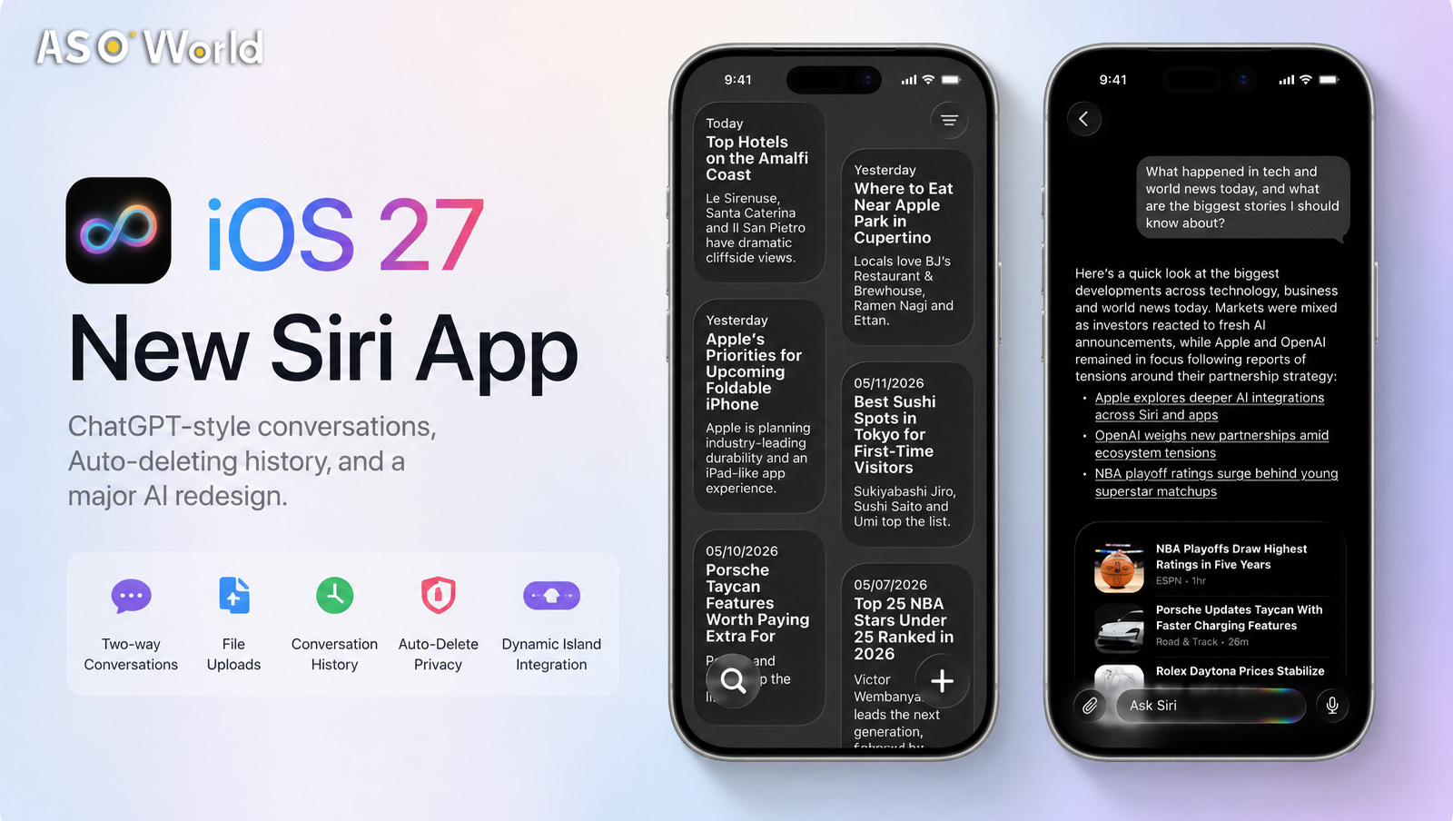 iOS 27의 새로운 Siri 앱 공개: ChatGPT 스타일 대화, 자동 기록 삭제, 그리고 대대적인 AI 재설계